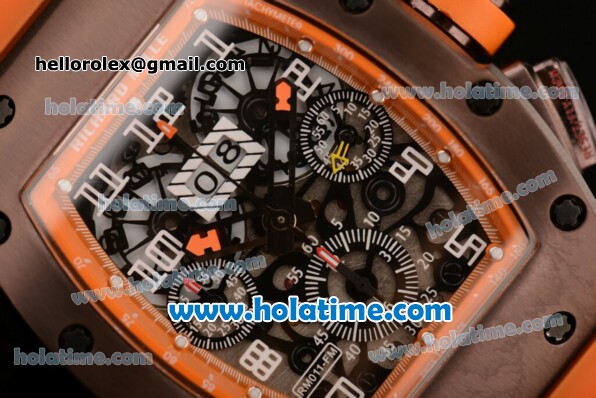 Richard Mille Limited Edition USA Chrono Swiss Valjoux 7750 Automatic Brown PVD Case with Skeleton Dial Numeral Markers and Orange Rubber Bracelet - Click Image to Close